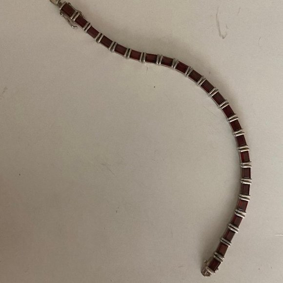 Sterling Silver Garnet Tennis Bracelet - Picture 3 of 4